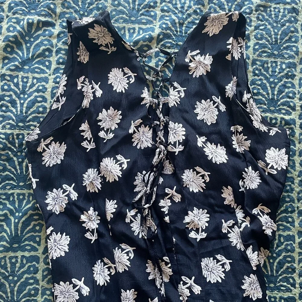 VINTAGE 90s Spengler Sleeveless Lace up Midi Floral Dress in Size XL - Picture 4 of 6